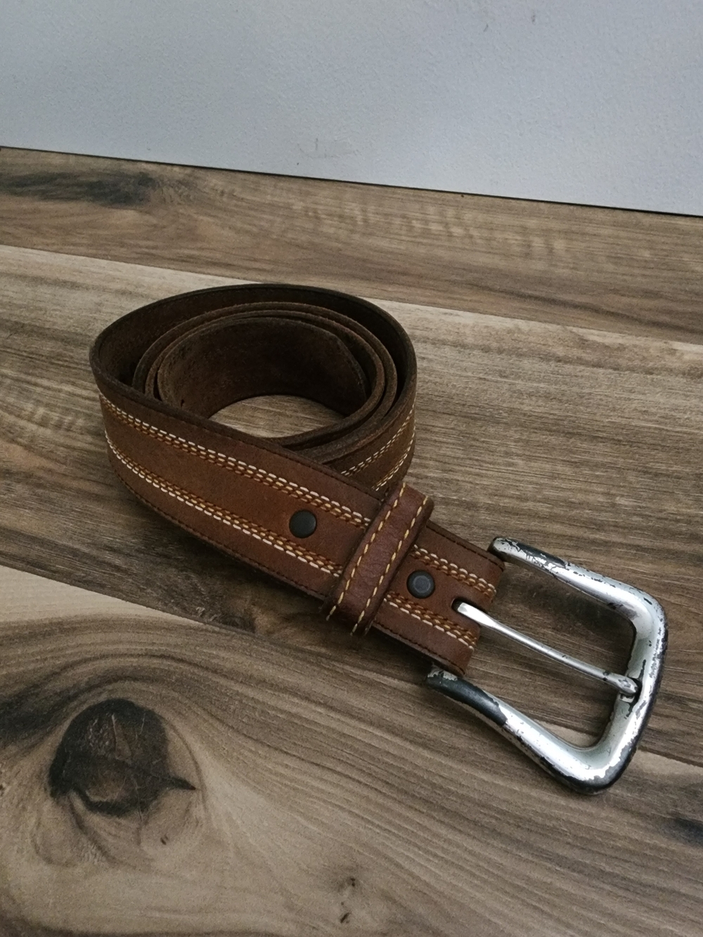 Men's Brown Leather Casual Belt - Classic Stitch Detail